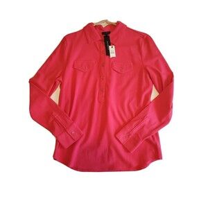 Womens Top Medium Long Sleeve Pink Collared Magenta Pink Talbots